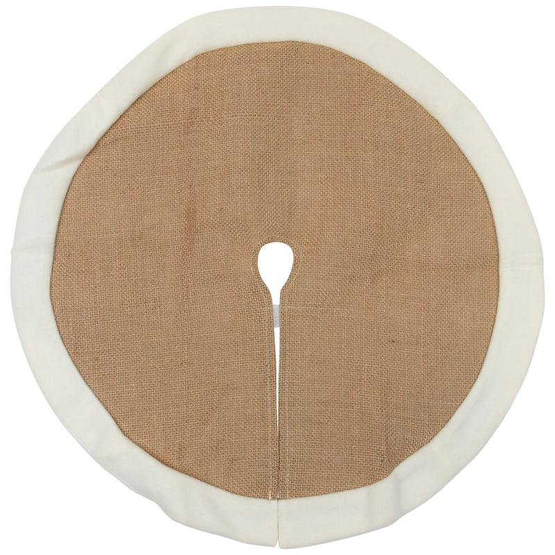 Burlap Mini Christmas Tree Skirt with Fleece Border - 20"