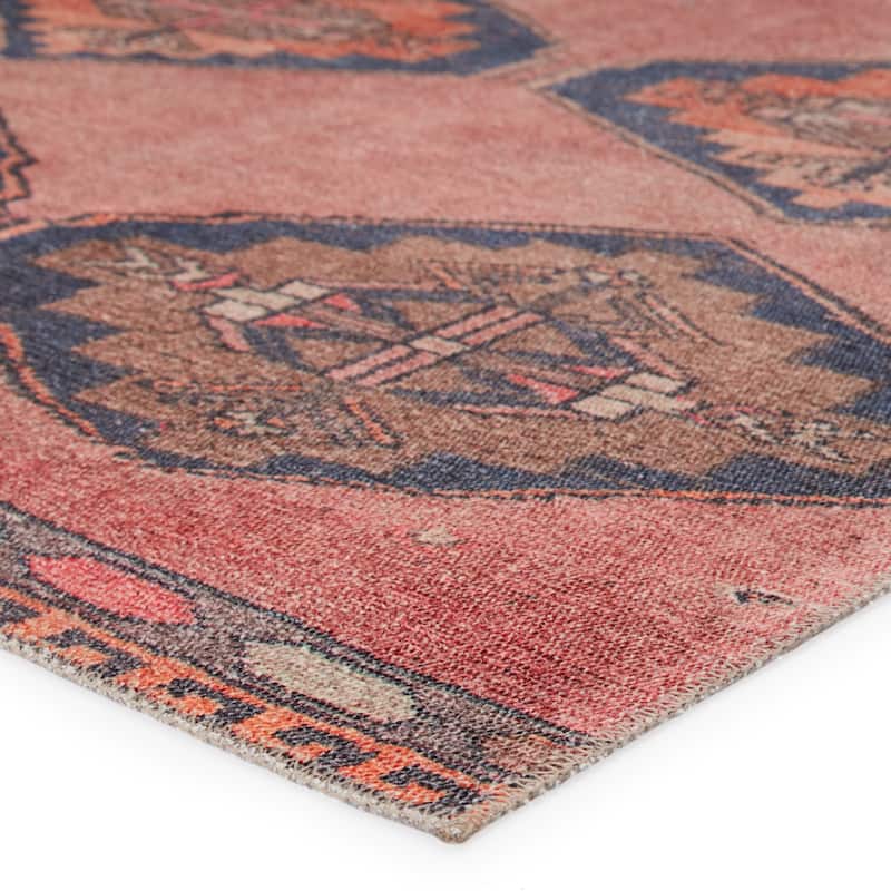 Mirta Machine Washable Medallion Pink/ Blue Area Rug