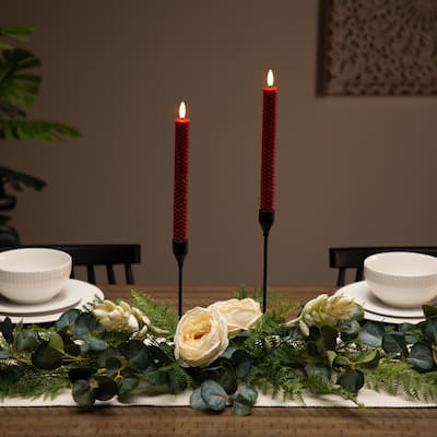 LED Flickering Flameless Taper Honeycomb Christmas Candles - 9.5" - Red - Set of 2