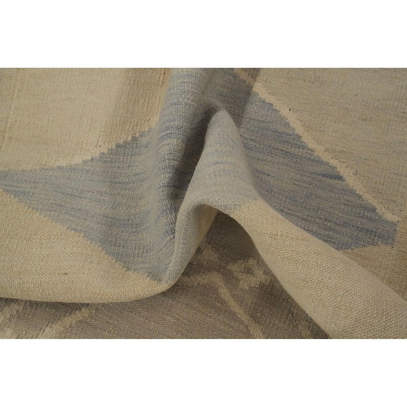 Hand Woven Oriental 100% Wool Carpet Southwestern Tribal Beige & Ivories Kilim Runner Rug - 10' 5'' X 2' 9''