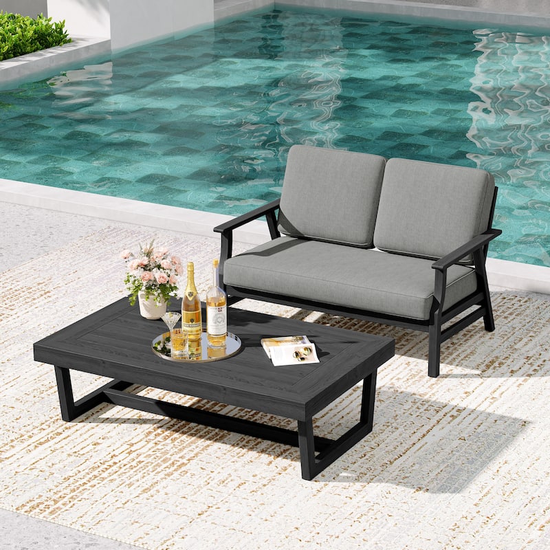 2-Piece Teak Outdoor Loveseat Set with Table.