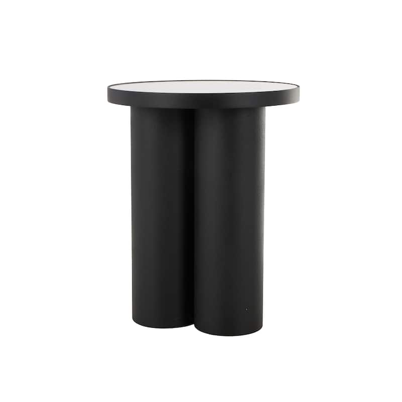 Black Metal Side End Accent Table with White Marble Tabletop