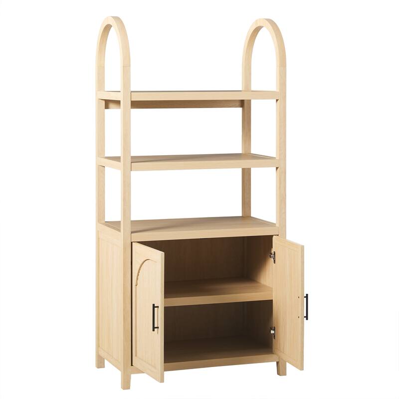 Walker Edison Modern Arched Bookshelf Cabinet with Reeded Doors