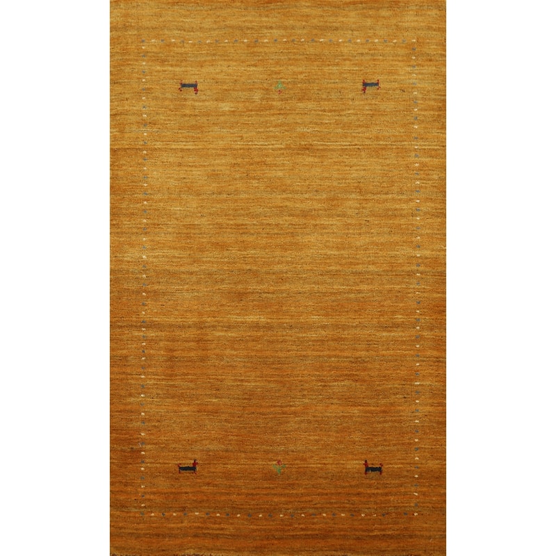 Little Animals Yellow Gabbeh Indian Rug Handmade Wool Carpet - 2'10" x 4'10"