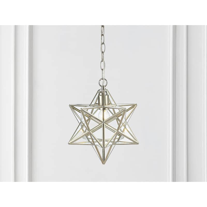 Lynn Moravian Star Metal/Clear Glass LED Pendant, by JONATHAN Y - 1 Light