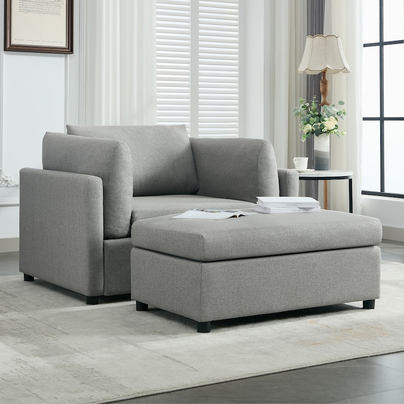 Modern Oversized Armchair with Ottoman, Single Sofa with Lumbar Support, Accent Chair, Reading Chair for Bedroom, Living Room - Light Gray