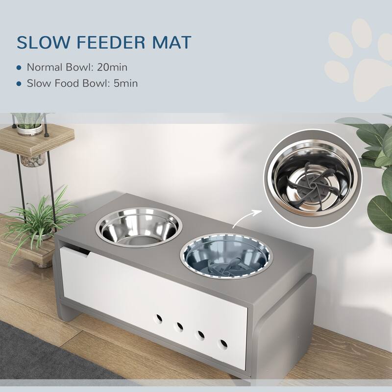 PawHut Elevated Dog Bowls, 3 Height Adjustable Raised Dog Bowls with Slow Feeder Mat, 68 oz, Gray