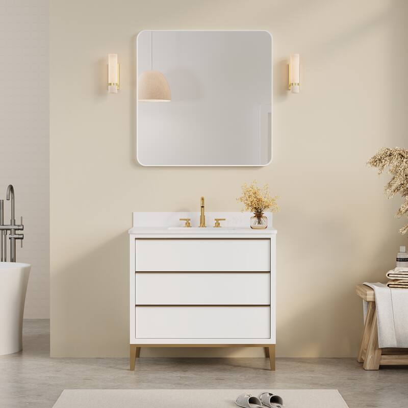 Modern Bathroom Rectangular Wall Mounted Anodized Aluminum Framed Vanity Mirror