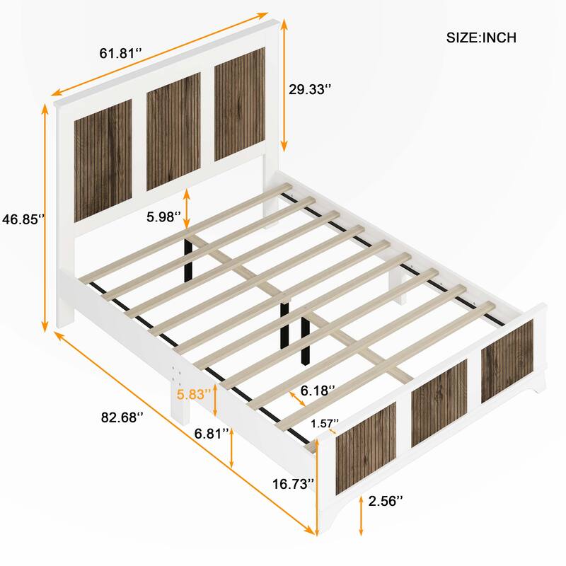 Farmhouse Wooden Platform Queen Size Bed