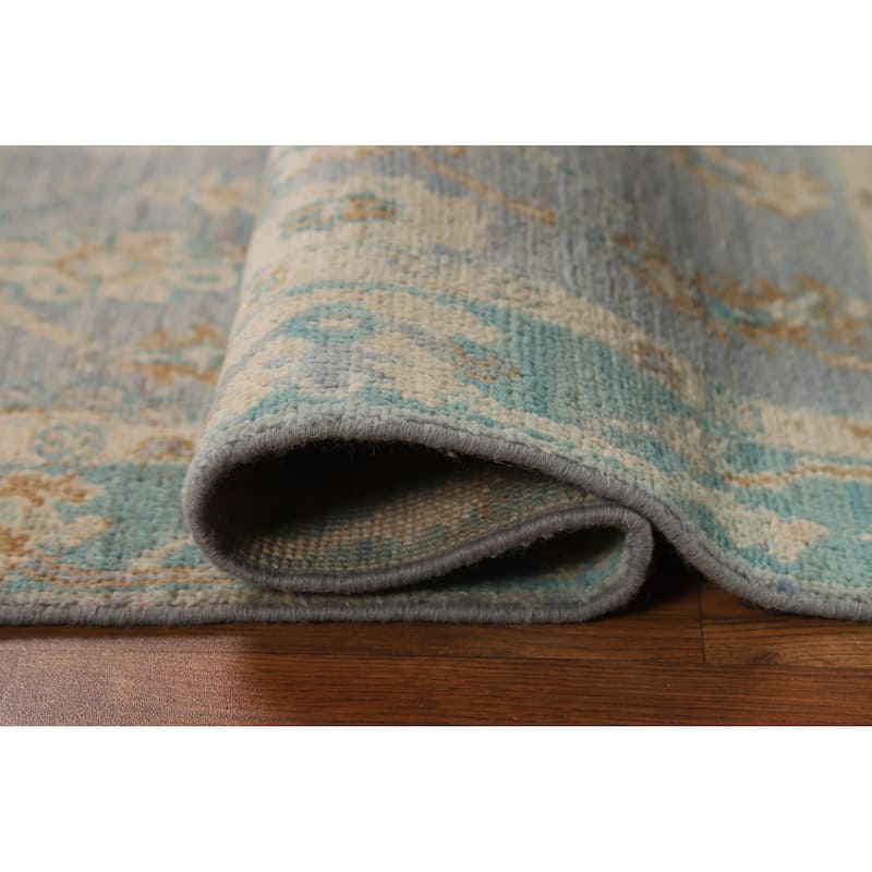 Hand Knotted Oriental 100% Wool Carpet Transitional All-Over Navy Blue & Blues Oushak Area Rug - 3' 11'' X 2' 0''