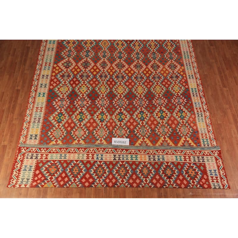 Reversable Kilim Oriental Area Rug Flatweave Living Room Wool Carpet - 9'7"x 13'0"