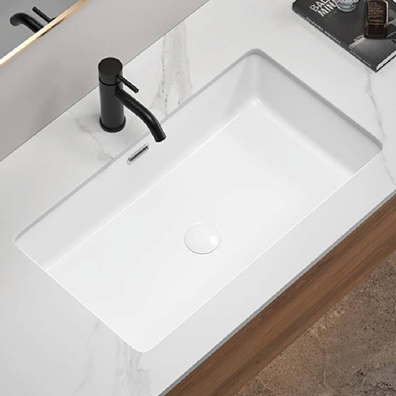 Eridanus Undermount Kitchen Sink - White Ceramic Sink, Deep Single Bowl (Without Bottom Grid and Strainer Drain - Milk White - 28" L x 16" W
