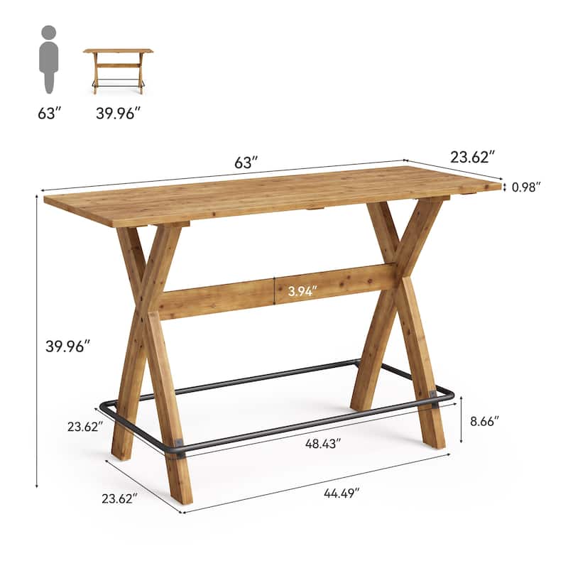 63" Solid Wood Bar Cocktail Coffee Pub Table