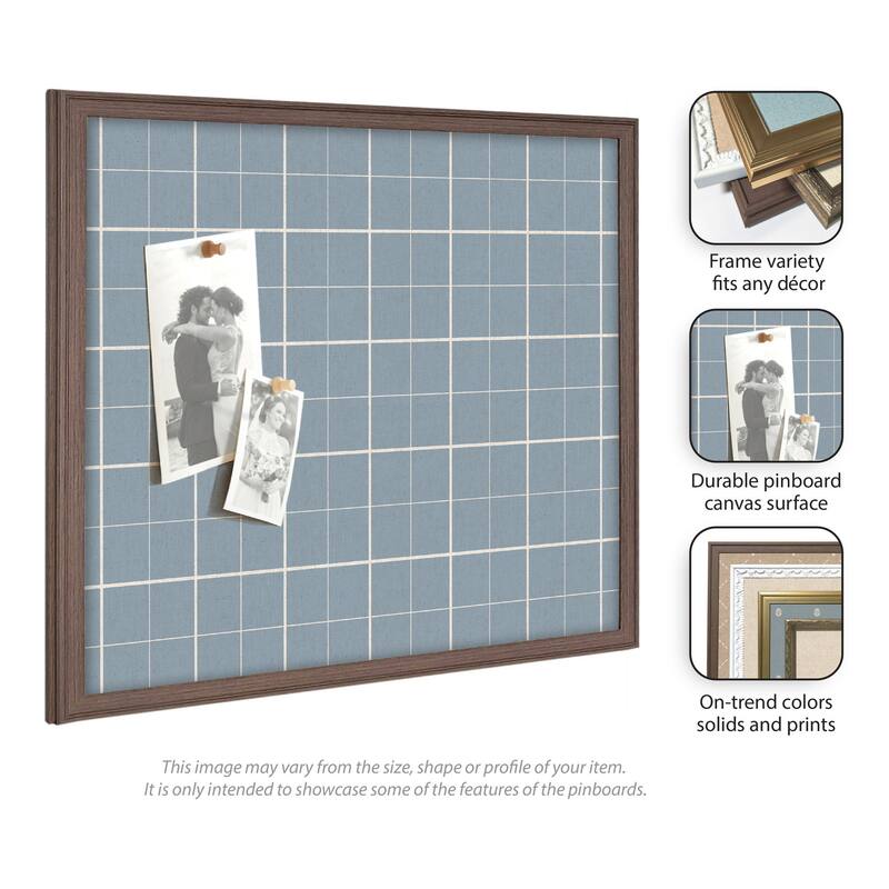 Kate and Laurel Framed Fabric Pinboard Light Blue Plaid Wall Organization
