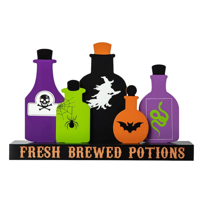 Glitzhome 14"L Halloween Wooden Poison Bottles Table Decor - Potions