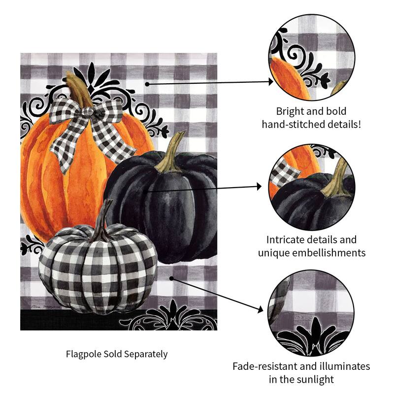 12.5 in. x 18 in. Pumpkin Check Garden Suede Flag