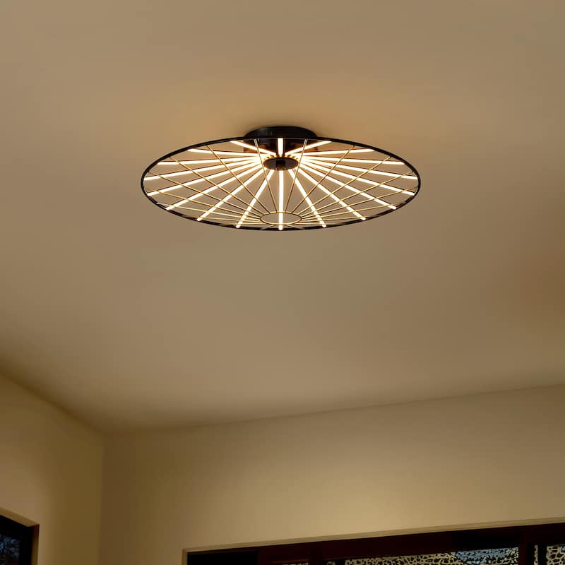 Dimmable Stripe UFO Integrated LED Flush Mount, By JONATHAN Y - 1-Light - 1-Light - Black/Gold