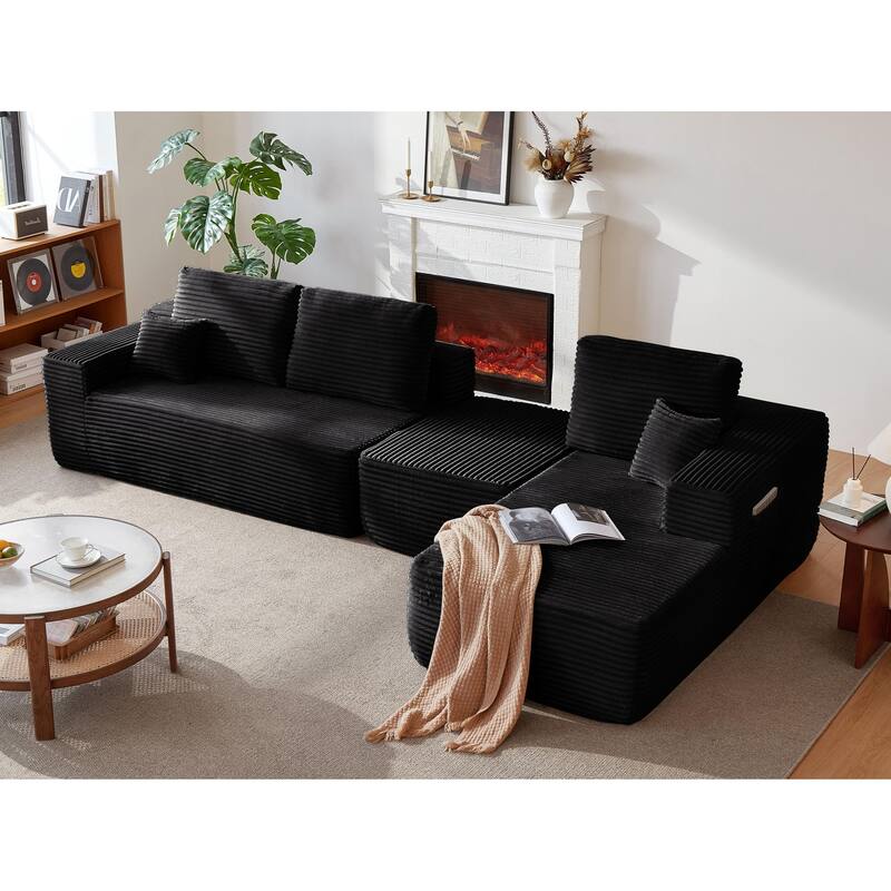 U-Shaped Modular Sectional Sofa with Chaise Lounge & Ottoman, Comfy Deep Seat Cloud Couch, Lounge Sofa with Side Pockets