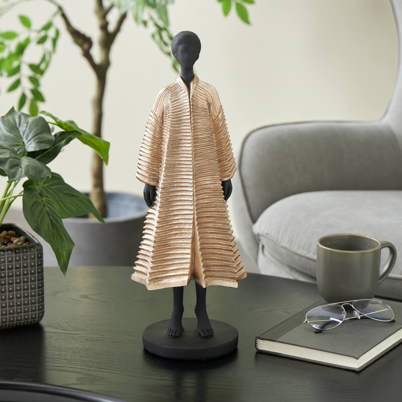 Black Resin Woman Decorative Sculpture with Ivory Attire - Black