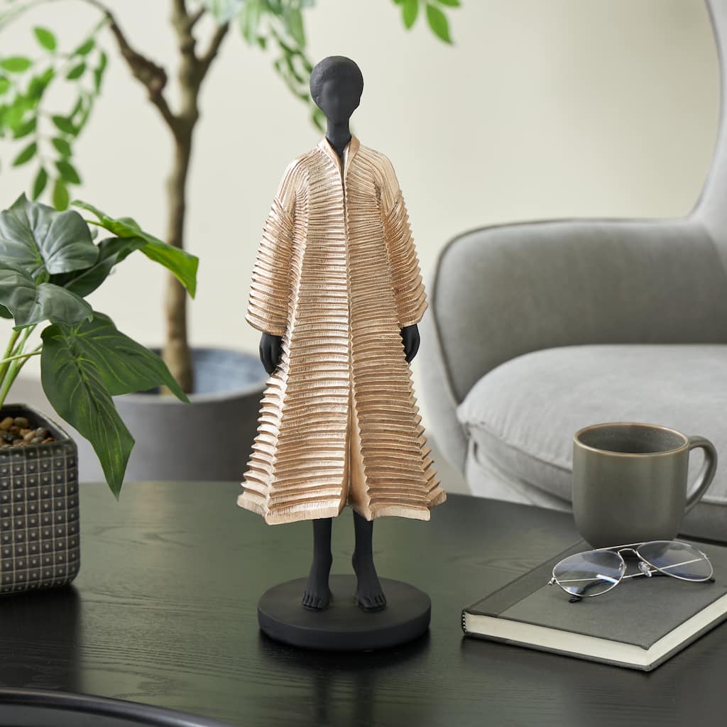 Black Resin Woman Decorative Sculpture with Ivory Attire