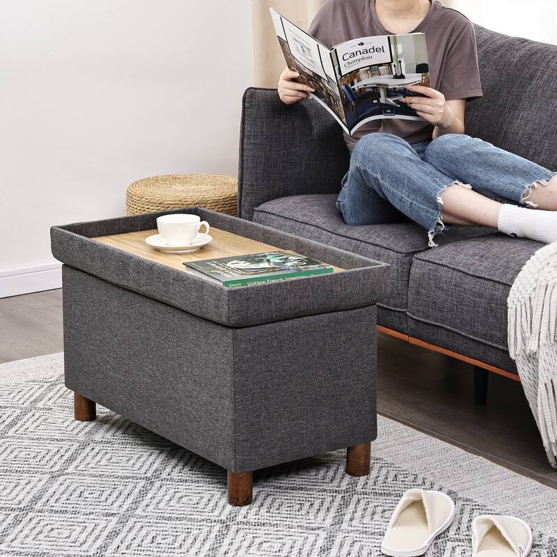Adeco 30 Inches Storage Ottoman Bench for Living Room