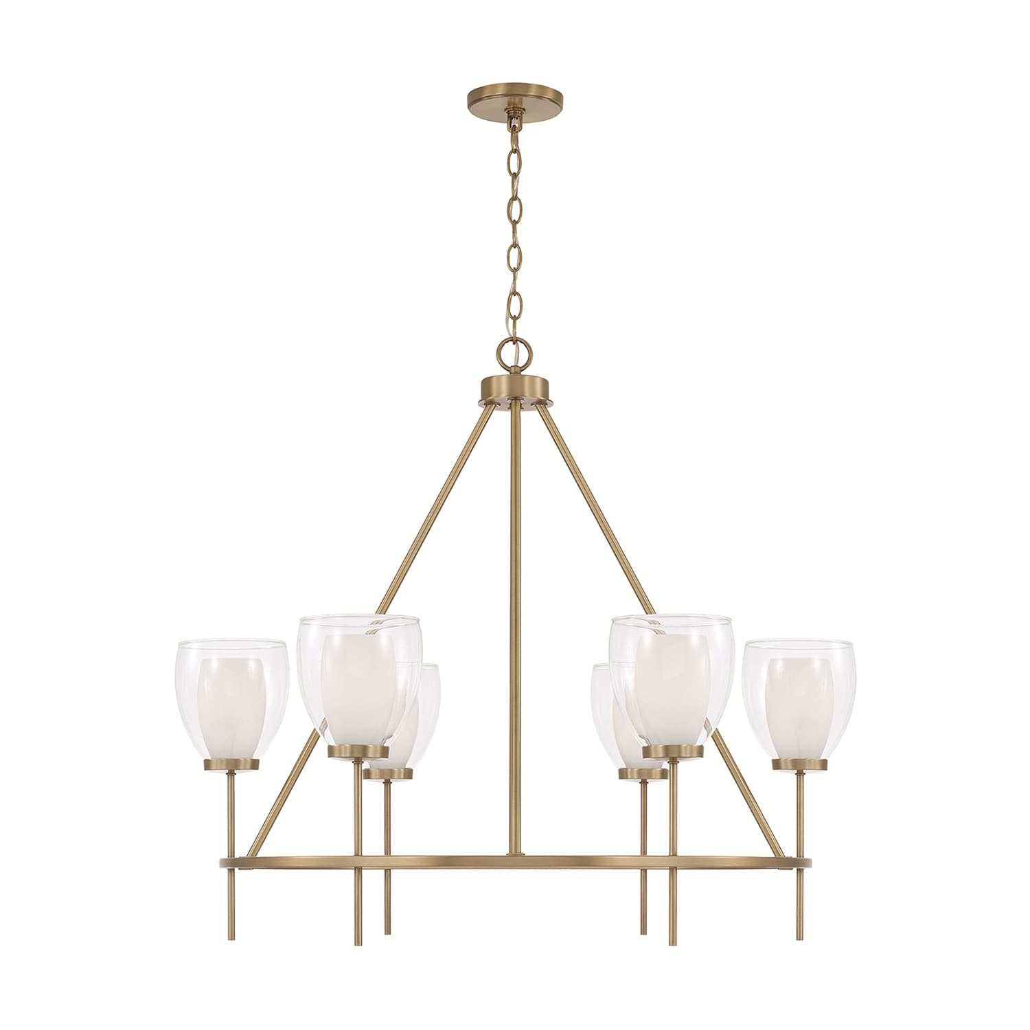 35" W x 31" H 6-Light Ring Chandelier in Aged Brass with Layered White and Clear Glass - 34.5"W x 31"H