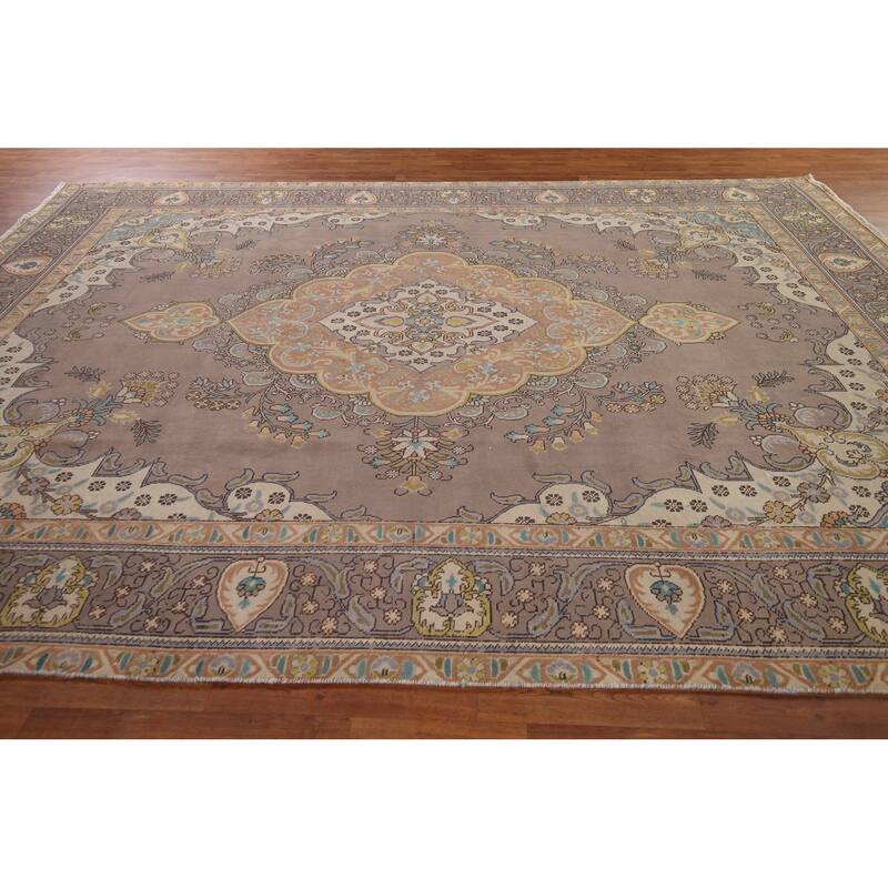 Over-Dyed Tabriz Persian Vintage Large Rug Hand-Knotted Wool Carpet - 9'8" x 13'2"