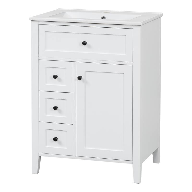 Roomfitters 24" Bathroom Vanity with Sink, Solid Wood Legs, 4 Drawers & Cabinet with Adjustable Shelf