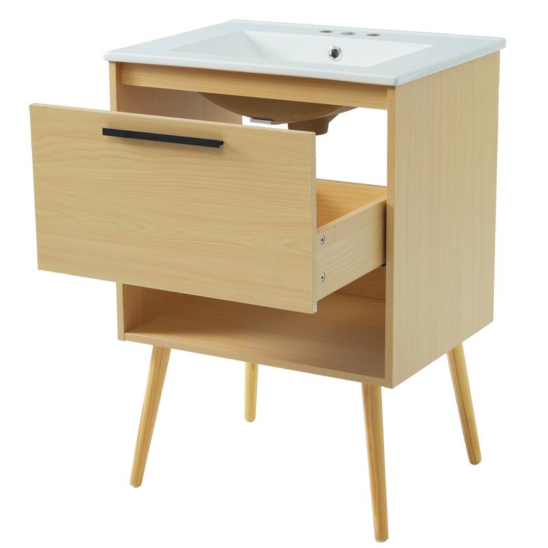 GDFStudio - Elias 24" Bathroom Vanity with Sink, Freestanding Cabinet with Drawer and Open Storage