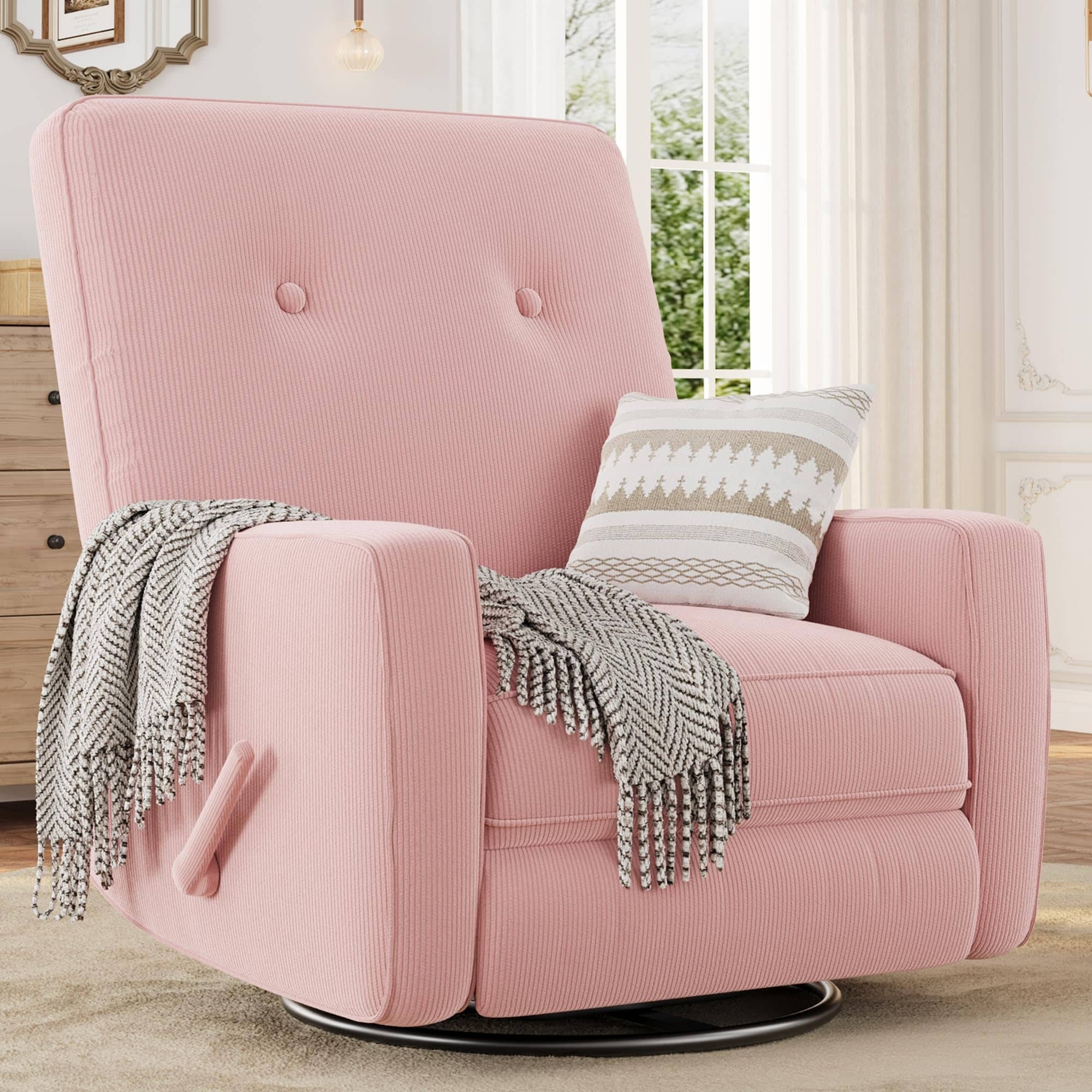 360° Swivel Rocker Recliner, Corduroy Mamual Recliner Chair for Nursery, Living Room, Bedroom & Small Spaces