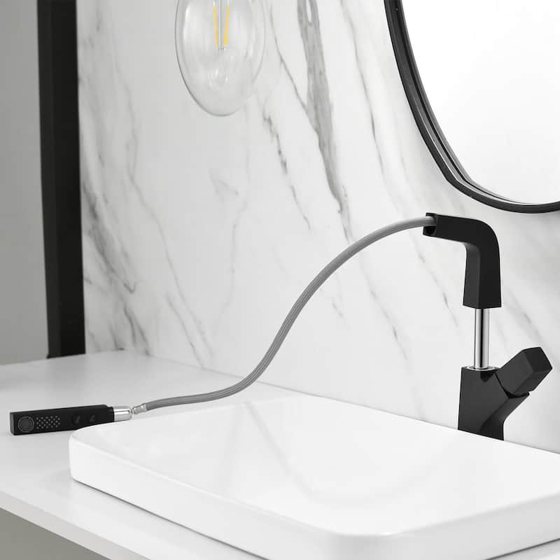 Solid Brass Pull Out 360° Swivel Single Hole Bathroom Faucet