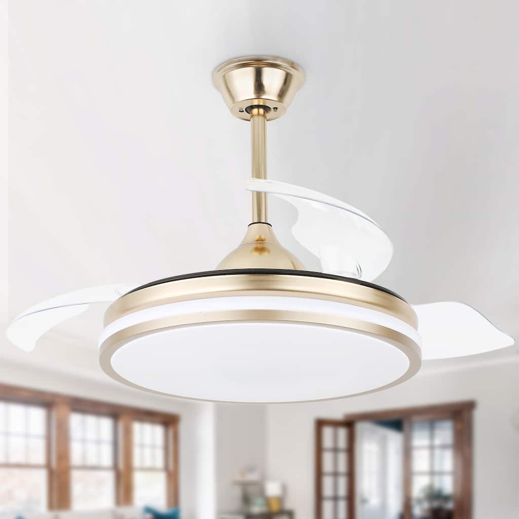 42" Modern Retractable Ceiling Fan with Light, 6-Speed Reversible Ceiling fan with Remote Control - 42