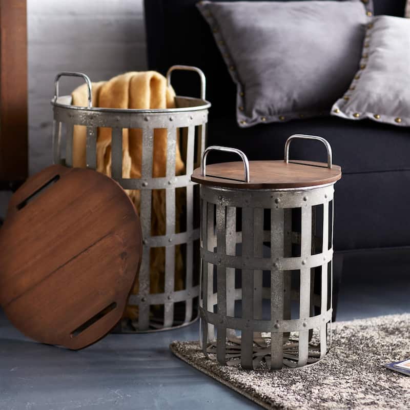 set of 2 rustic caged removable top with storage side tables 20.25"