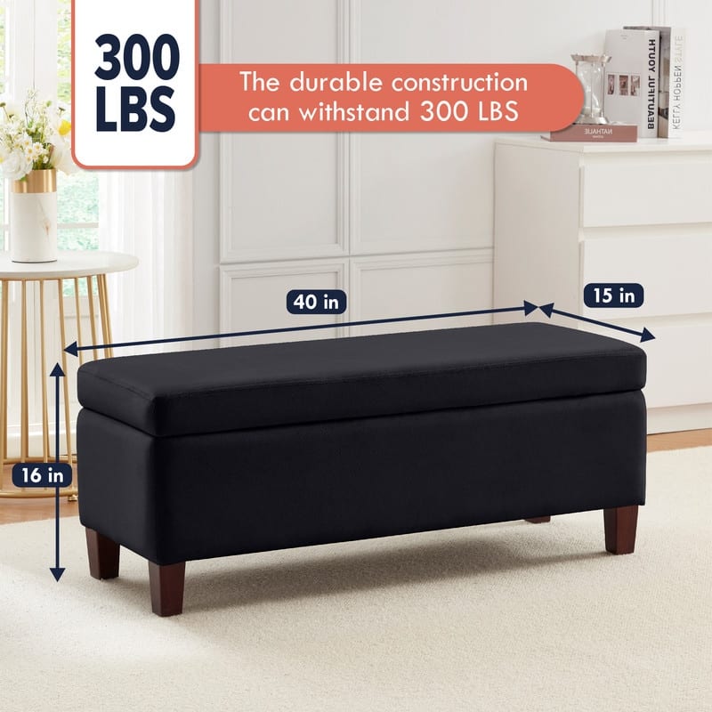 Hamilton Upholstered Rectangle Storage Ottoman with Hinge Lid - 40" x 15" x 16"