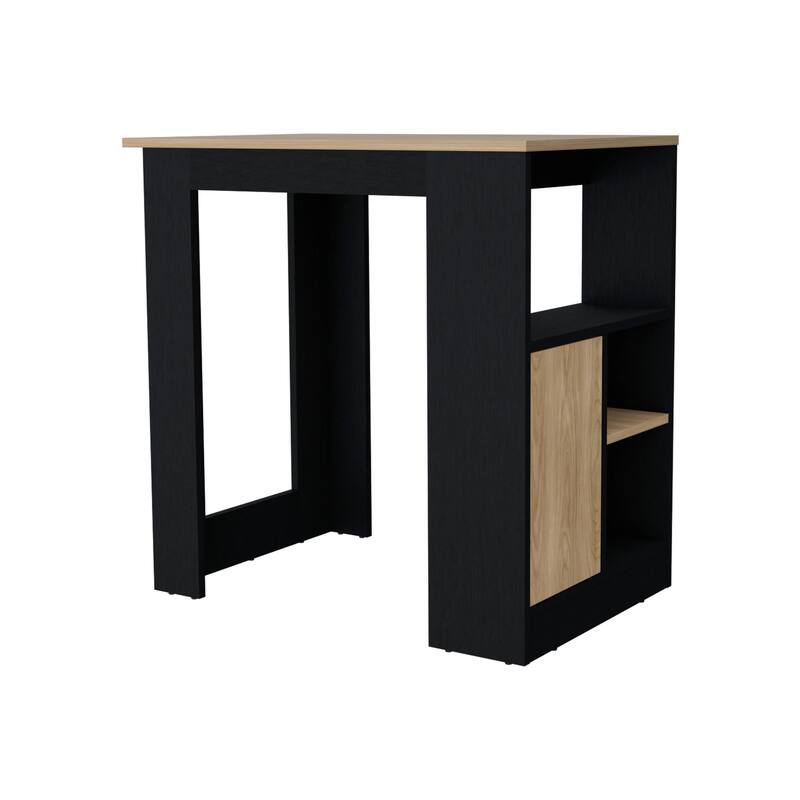 Black and Natural Oak 1-Door Kitchen Island with Open Storage