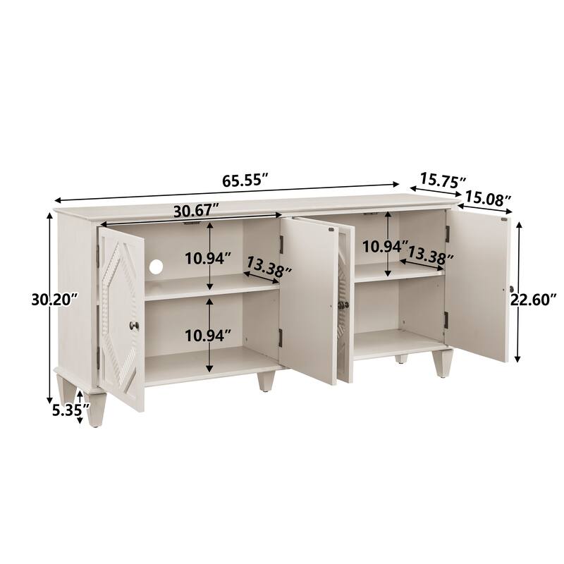 Rossetta 4-Door Classic Modern Retro Elegant Design Symmetrical Geometric Cabinet with Adjustable Shelf