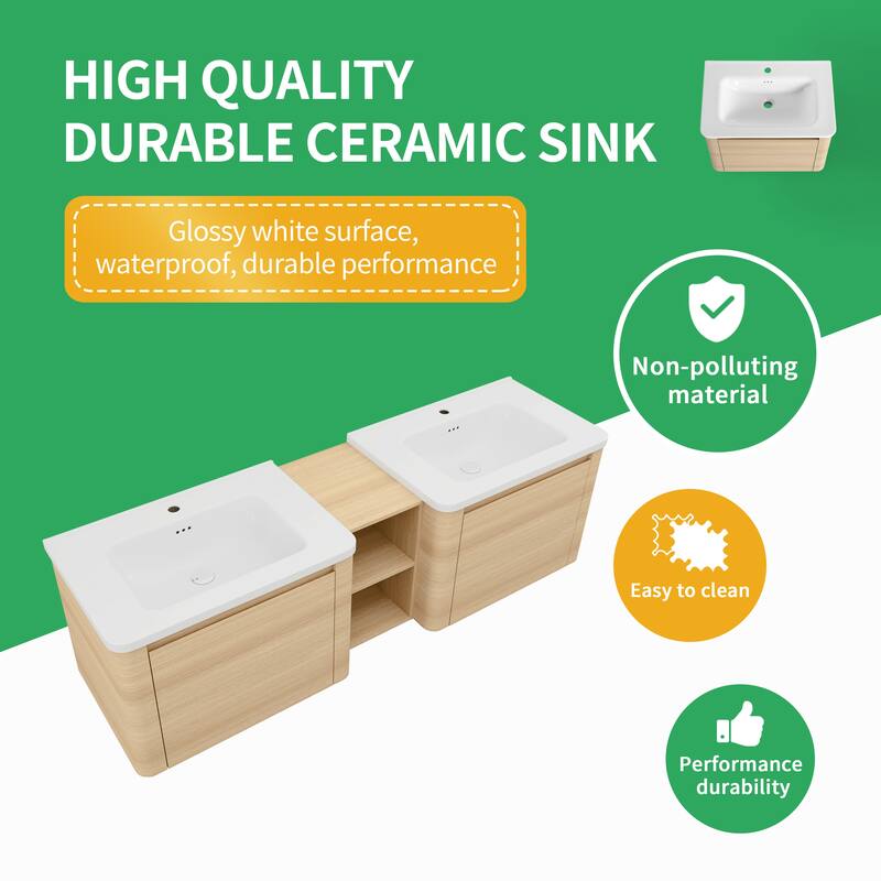 BNK 24''/28''/36''/40''/60''/68'' Bathroom Vanity With Sink, Floating Bathroom Vanity with Soft Close Doors and Shelf
