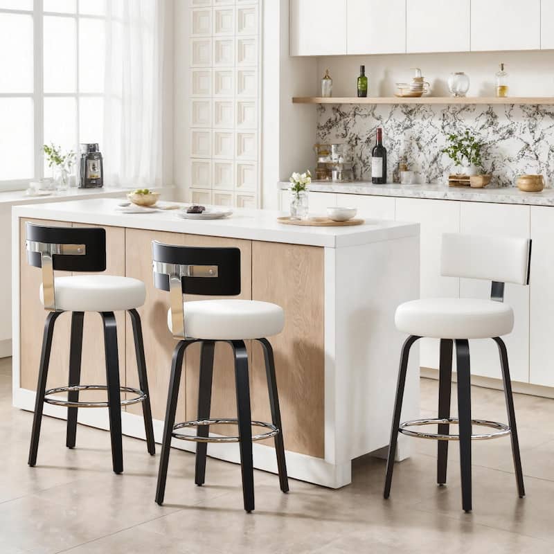 Upholstered Wood Swivel Bar/ Counter Stools, Set of 3