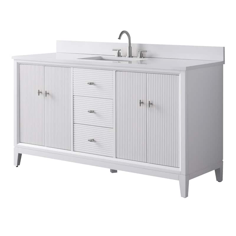 Vanity Art 60" Freestanding Bathroom Vanity with Engineered Marble Top and Sink
