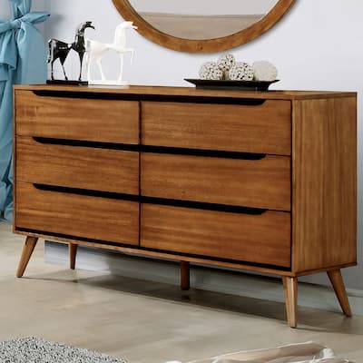 Furniture of America Fopp Mid-Century Modern 58-inch Wide 6-Drawer Wood Dresser