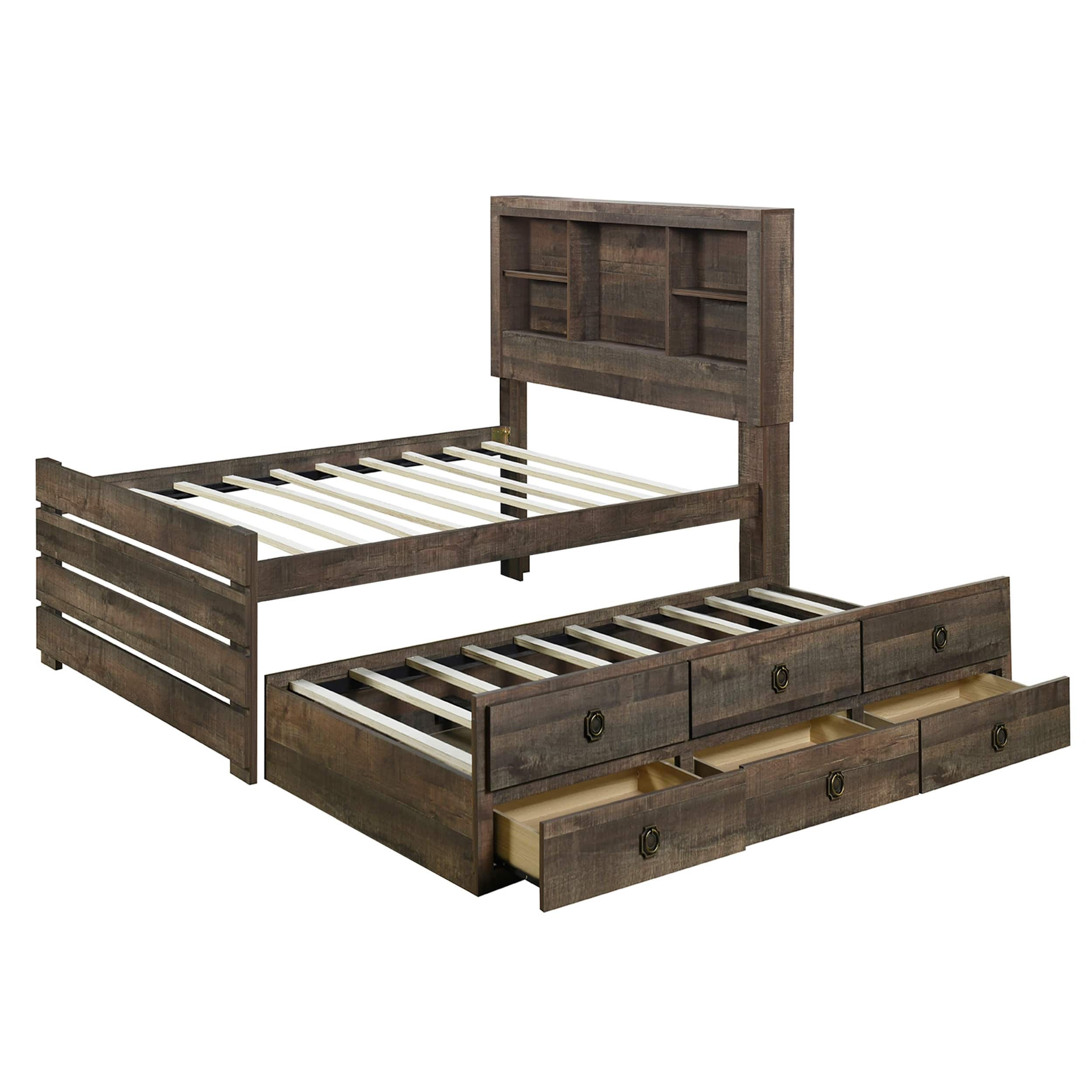Farmhouse Style Full Size Bookcase Captain Bed with Three Drawers and