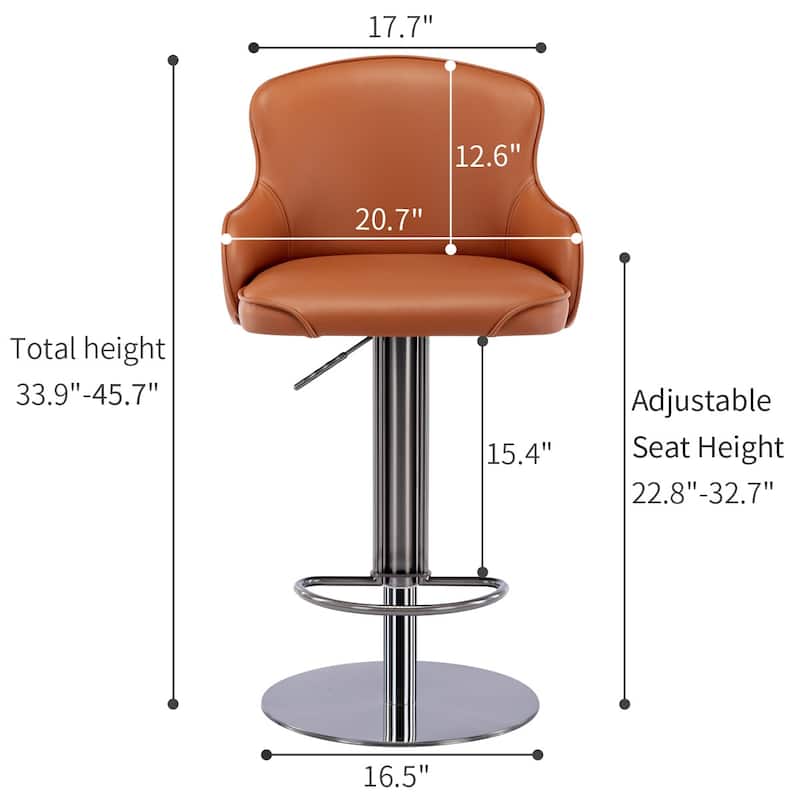 Brown Bar Stools Modern Leather Bar Chair with Backrest Swivel Adjustable Height for Kitchen Dining Room