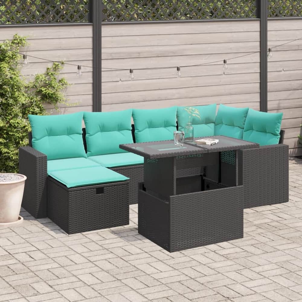 vidaXL Patio Sofa Set with Cushions and Table Outdoor Garden 7 Piece Poly Rattan