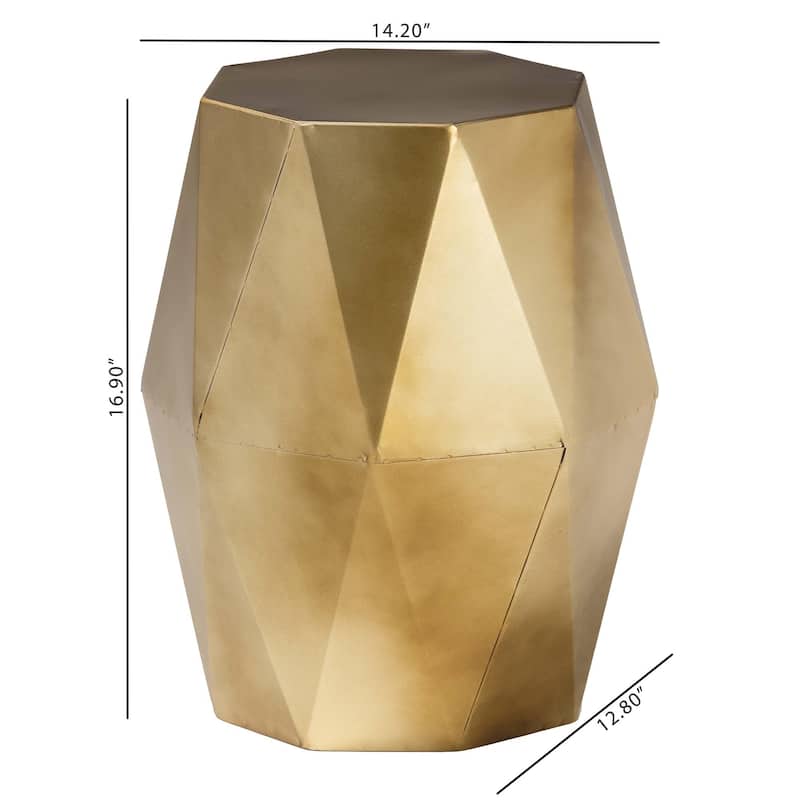 Salman Geometric Bronze Metal Accent Table - Faceted Modern Side Table for Indoor or Semi-Outdoor Use
