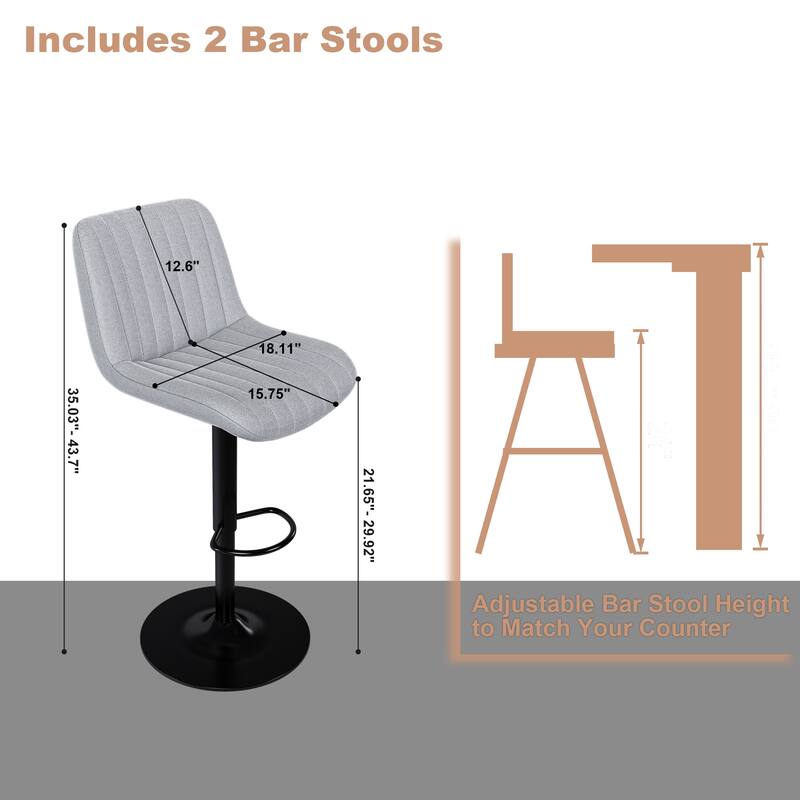 Swivel Bar Stools with Adjustable Height (35.03-43.7 Inches), Backrest, and Soft Knit Fabric - Bar Counter(Set of 2)
