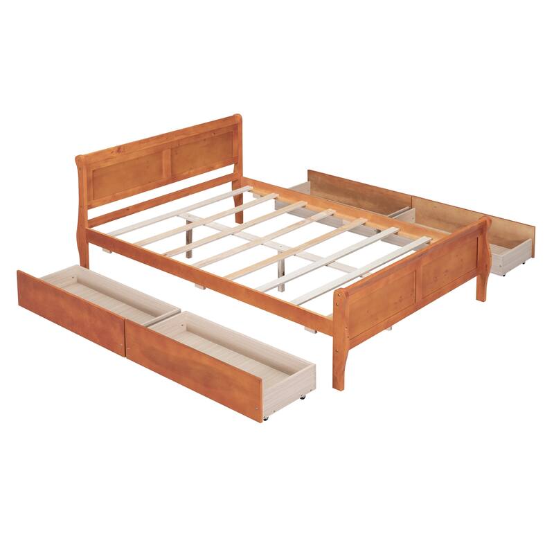 Platform Bed with 4 Drawers and Streamlined Headboard