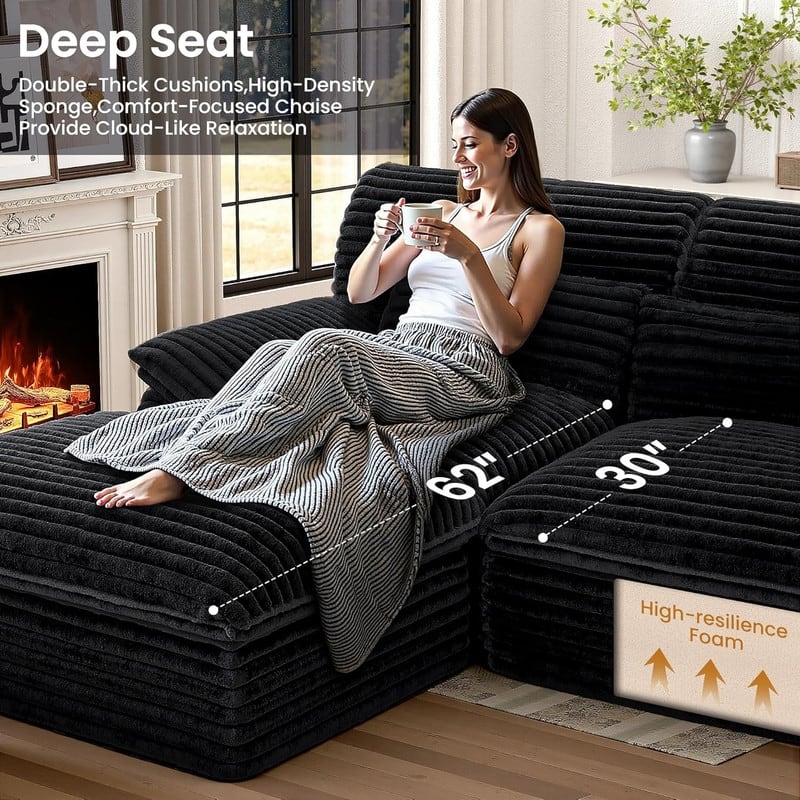 100" L-Shaped Cloud Sectional Couch With Double-Layer Thickened Deep Seat