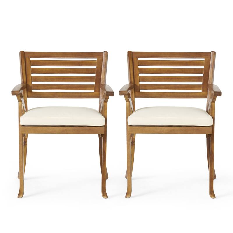 5 Piece Outdoor Acacia Wood Patio Dining Table and Chairs Set with Soft Cushions