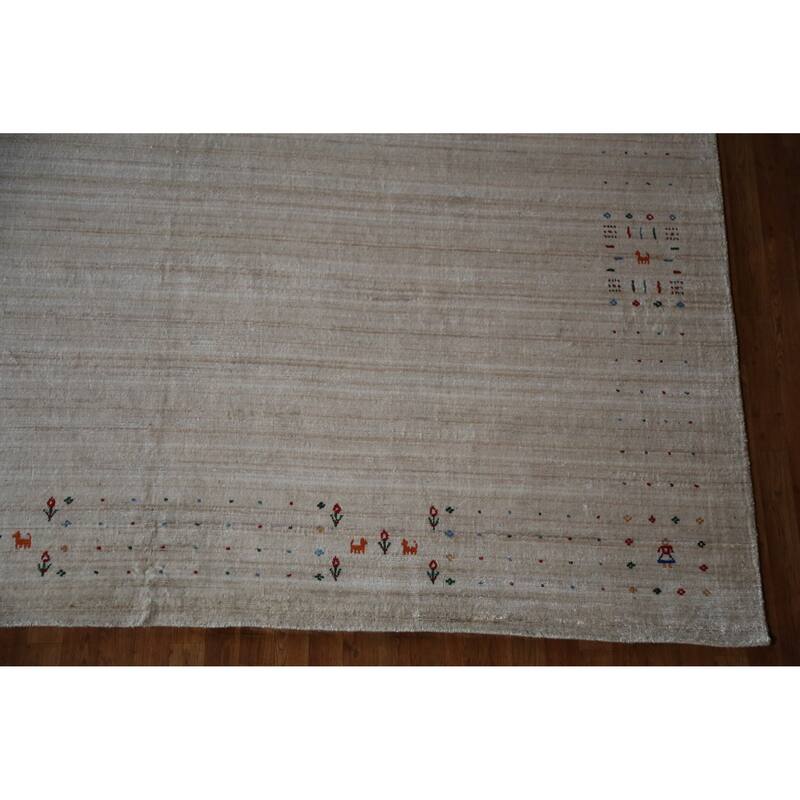 Hand Knotted Oriental 100% Wool Carpet Tribal Tribal Beige & Ivories Gabbeh Area Rug - 12' 2'' X 9' 4''