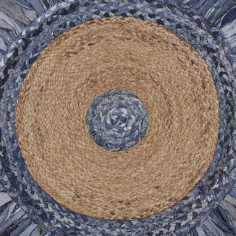 Sevita Organic Jute Braided Area Rug, Denim Blue and Natural